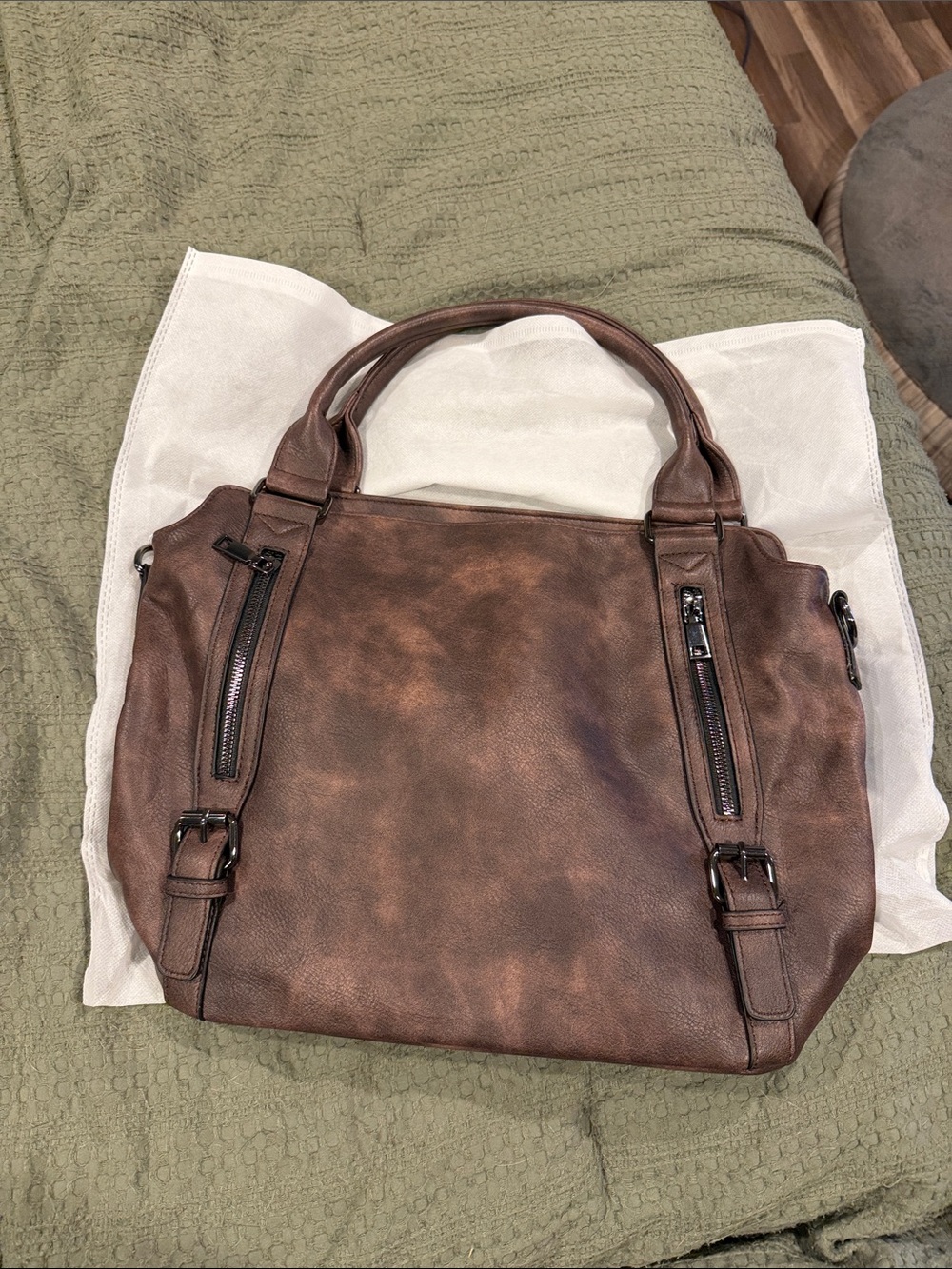 Women's Brown Faux Leather Laptop Tote Bag with Double Handles